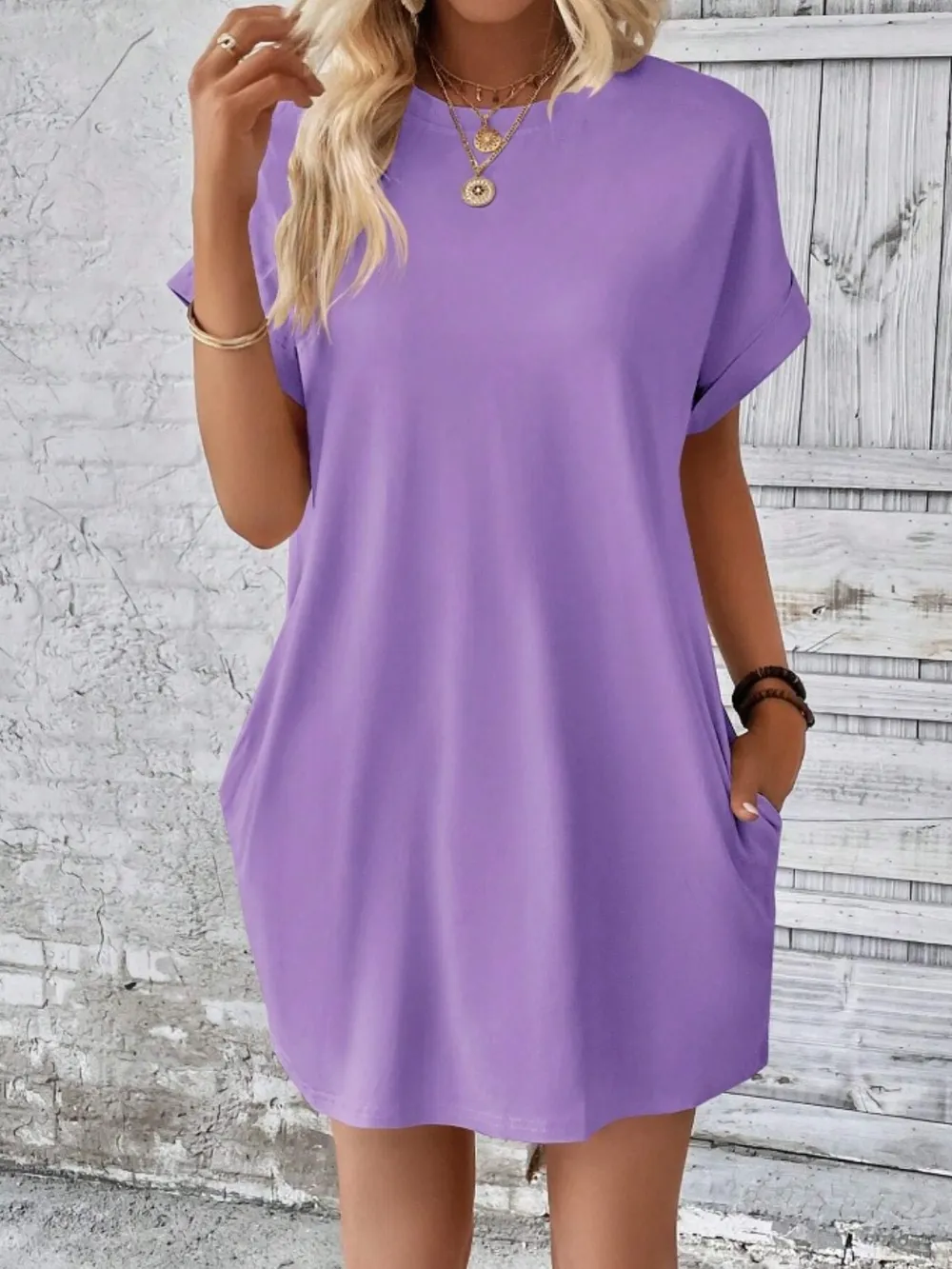 Pocketed Round Neck Short Sleeve Dress, image 12
