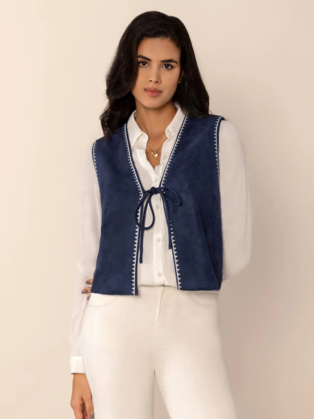 Tied Contrast Trim Vest, image 5