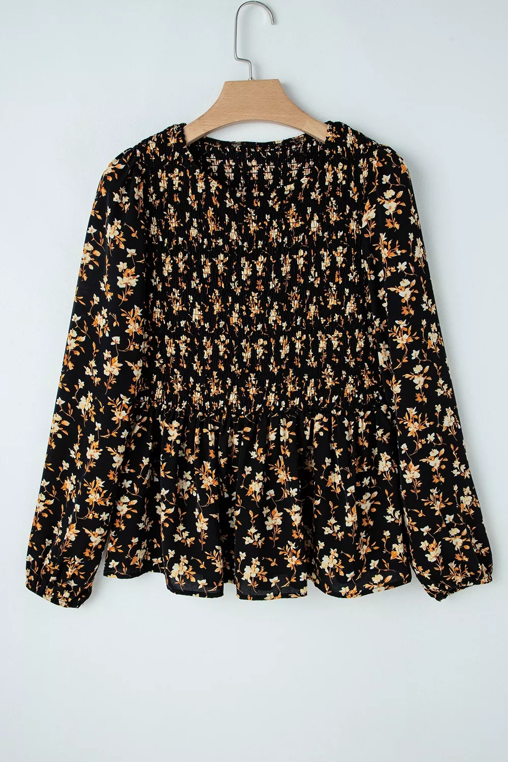 Floral Print Smocked Waist Long Sleeve Blouse, image 6