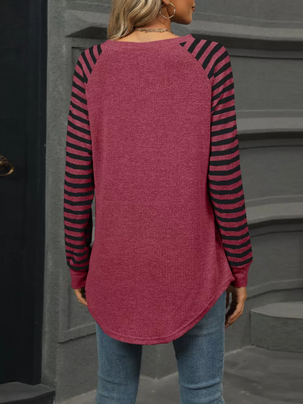 Striped Round Neck Raglan Sleeve T-Shirt, image 14