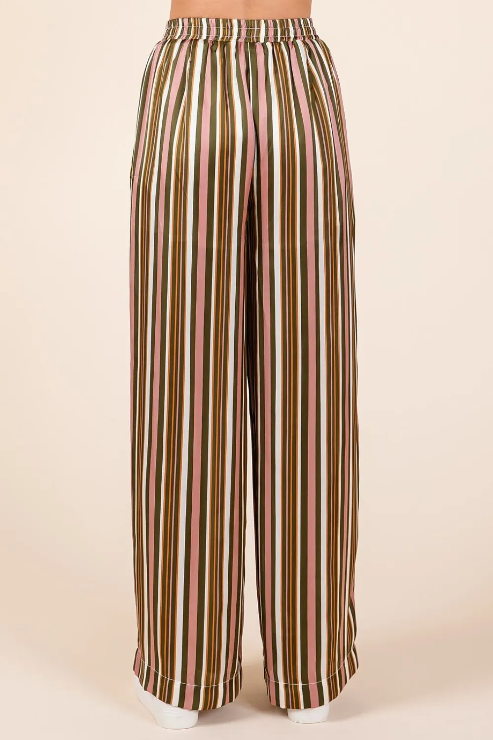 Striped Satin Elastic Waist Wide Leg Pants, image 3