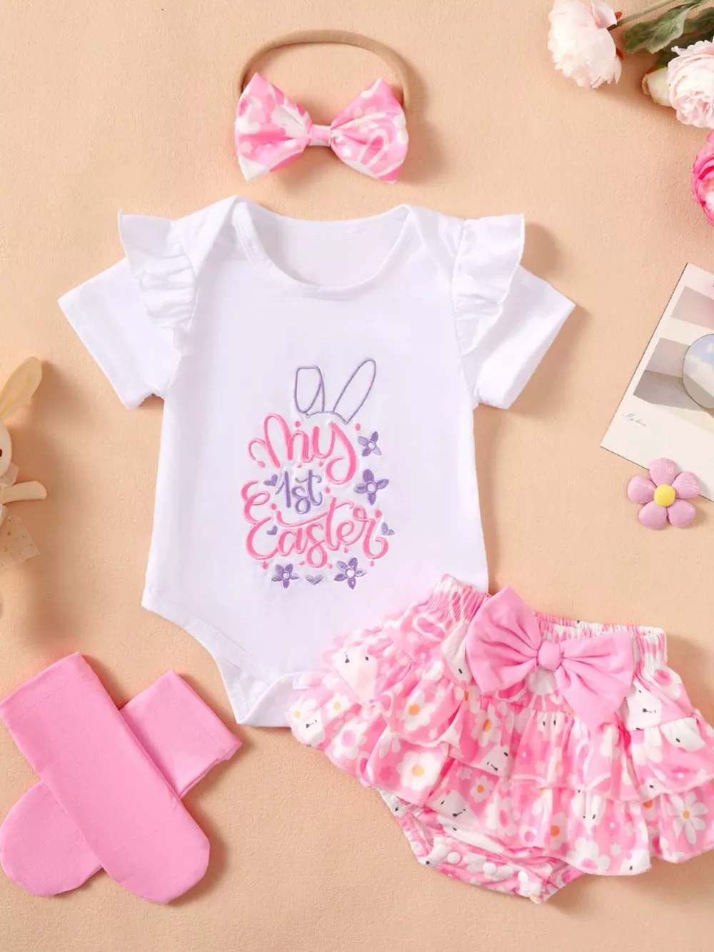 Children's Ruffled Trim Bodysuit and Skirt Set with Headband, image 13