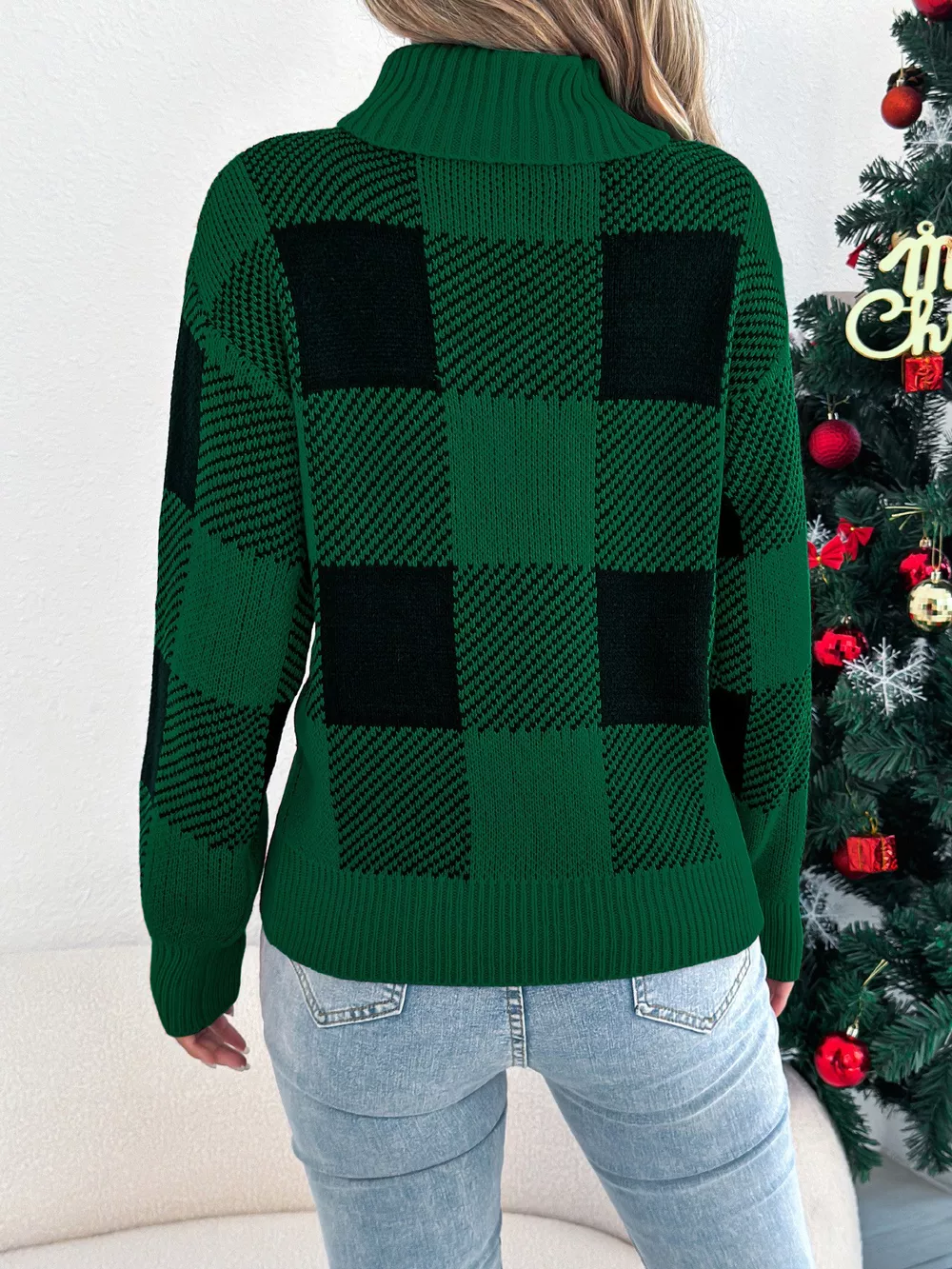 Christmas Plaid Long Sleeve Turtleneck Sweater, image 3