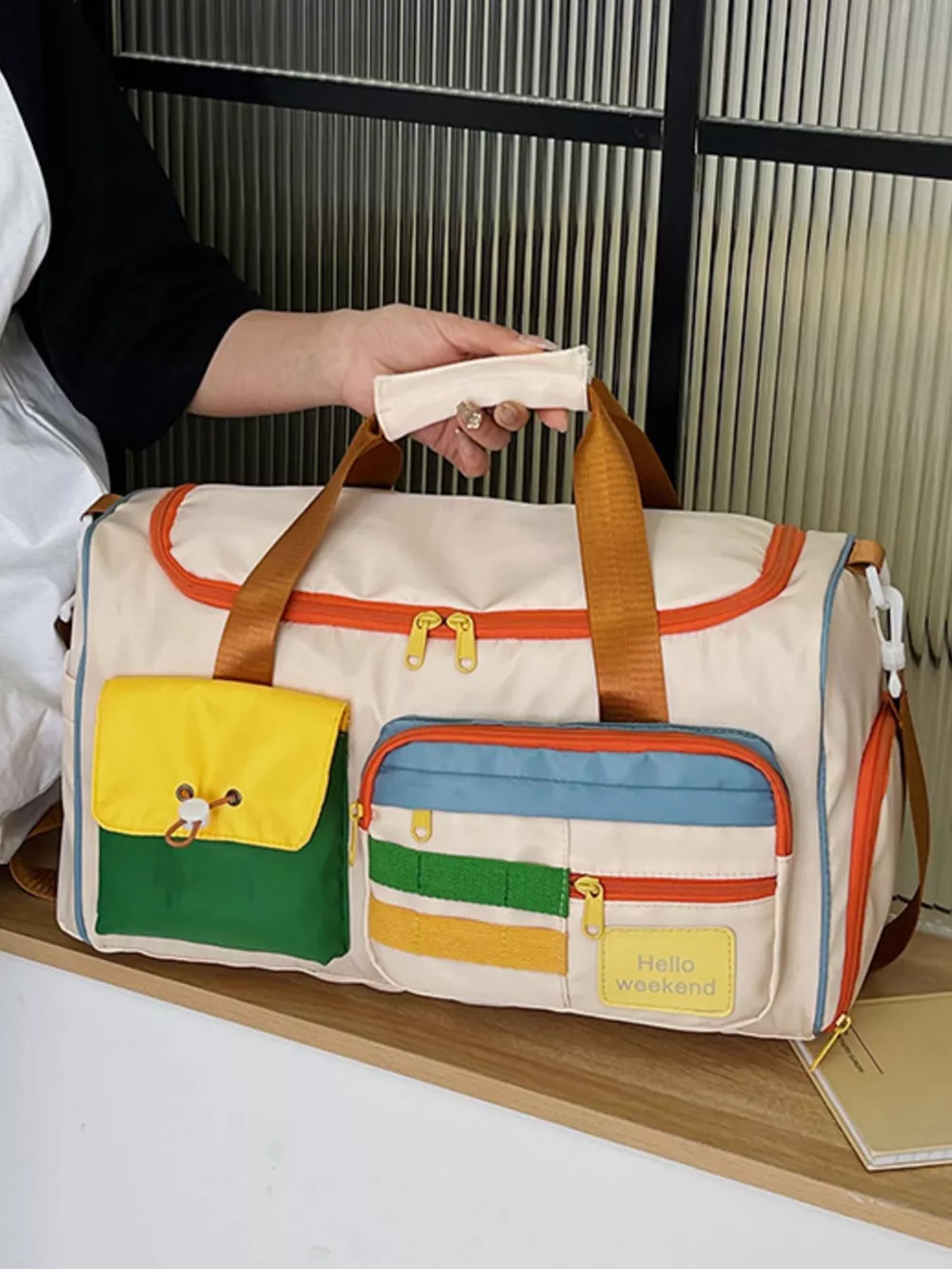 Multi-Pocket Color-Block Travel Bag, image 9