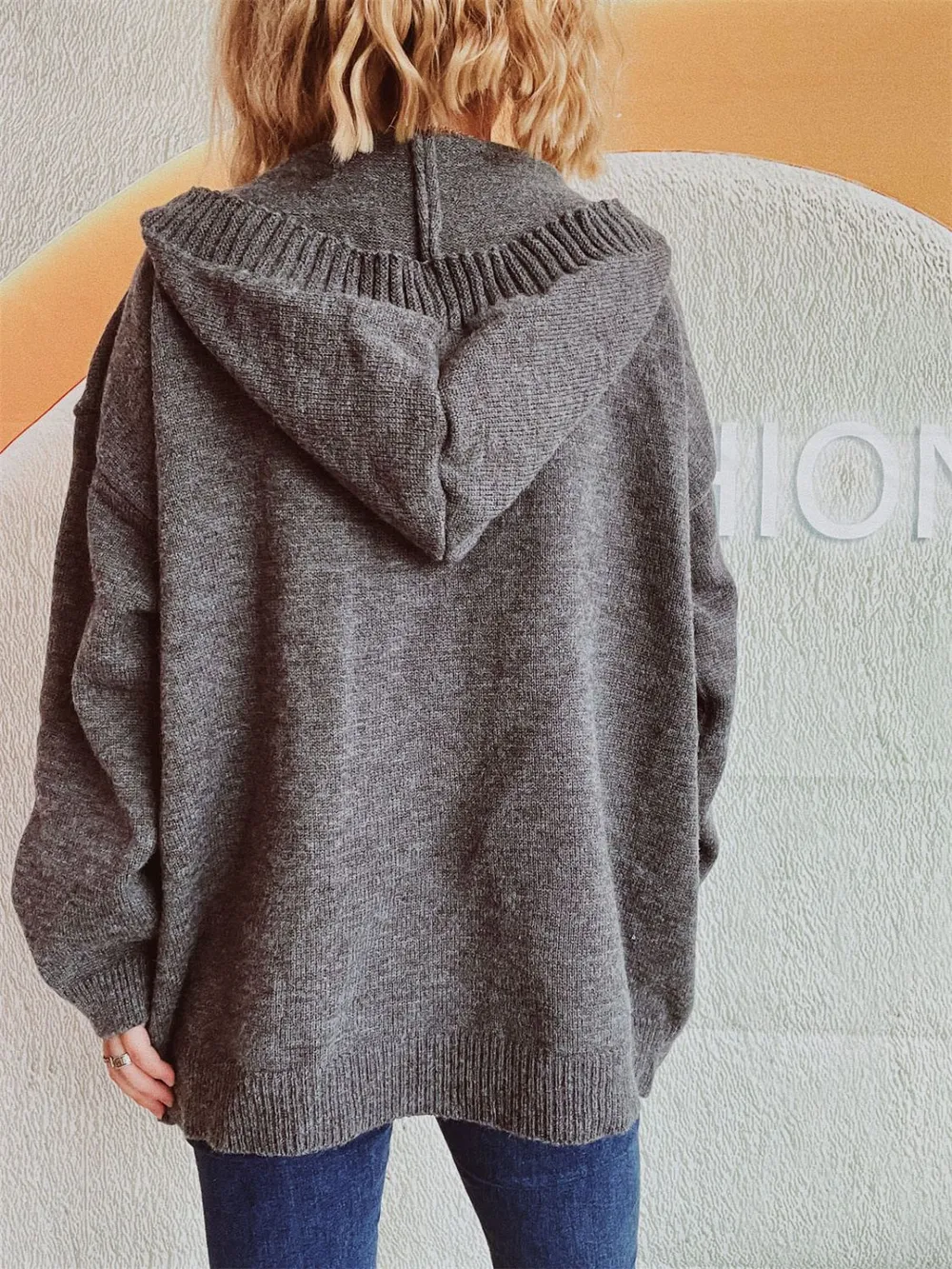 Dropped Shoulder Long Sleeve Hooded Cardigan, image 3
