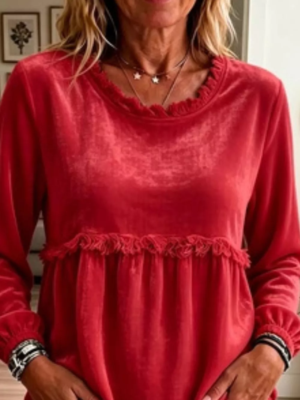 Fringed Hem Long Sleeve T-Shirt, image 17
