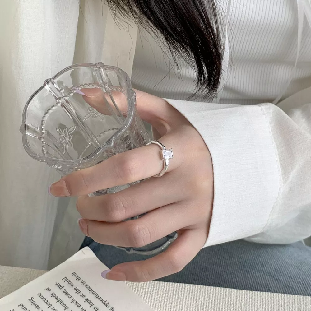 925 Sterling Silver Zircon Geometric Ring, image 3