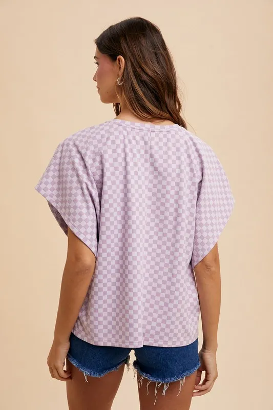 Checkered Round Neck Short Sleeve T-Shirt, image 2
