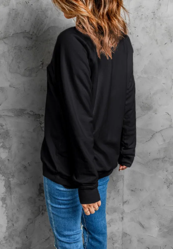 Rhinestone Checkered Lucky Clover Round Neck Sweatshirt, image 4