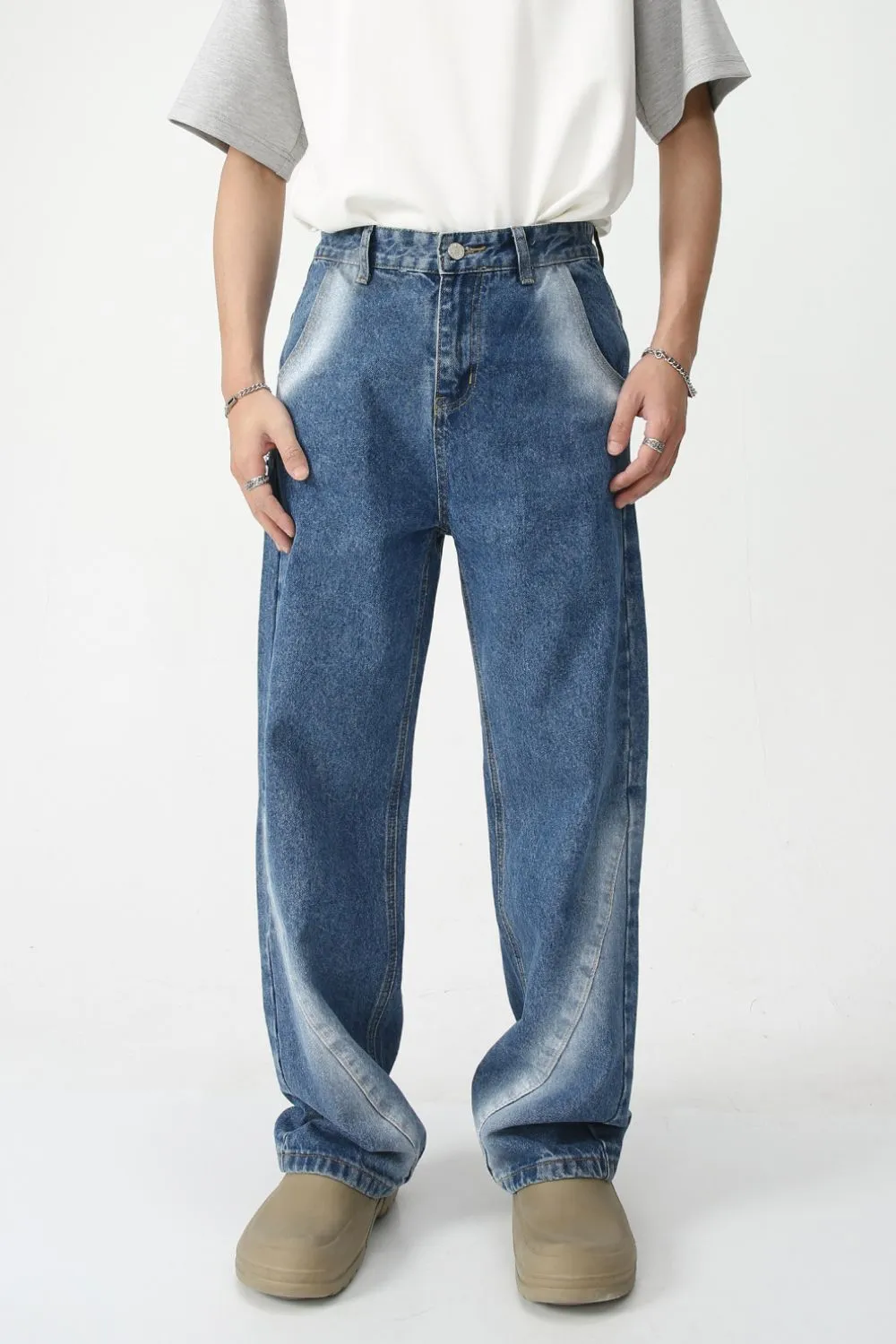 Men's Tie-Dye Washed Straight Leg Jeans