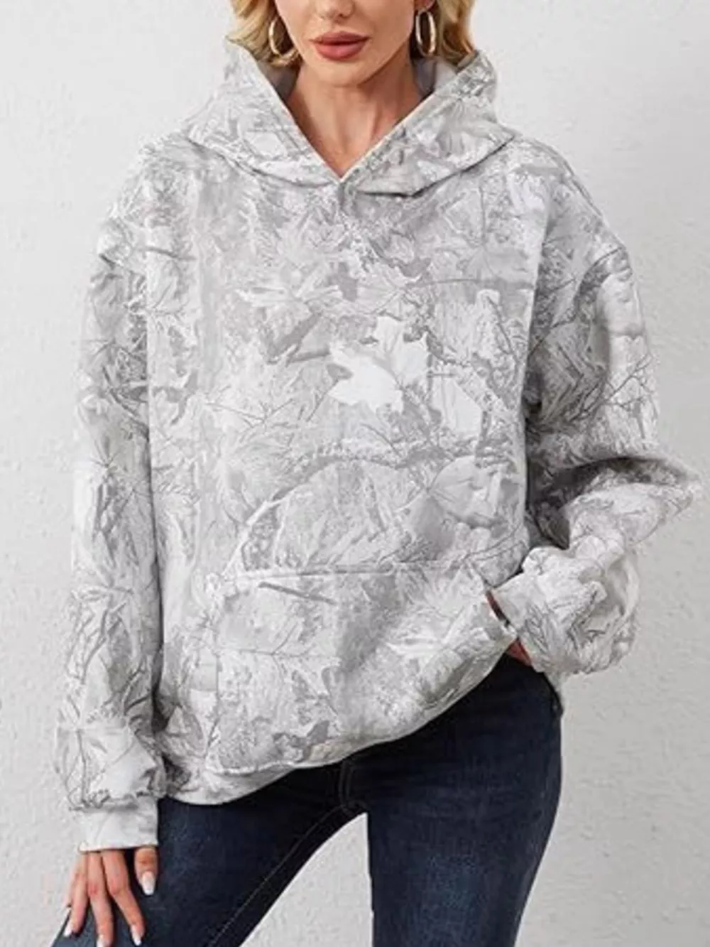 Full Size Kangaroo Pocket Long Sleeve Hoodie Plus Size, image 4