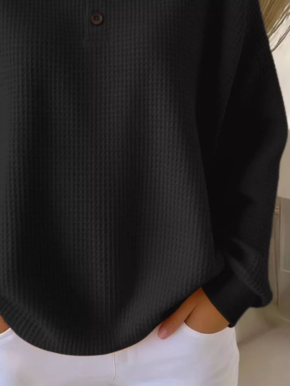 Full Size Waffle Knit Button Detail Top Plus Size, image 5
