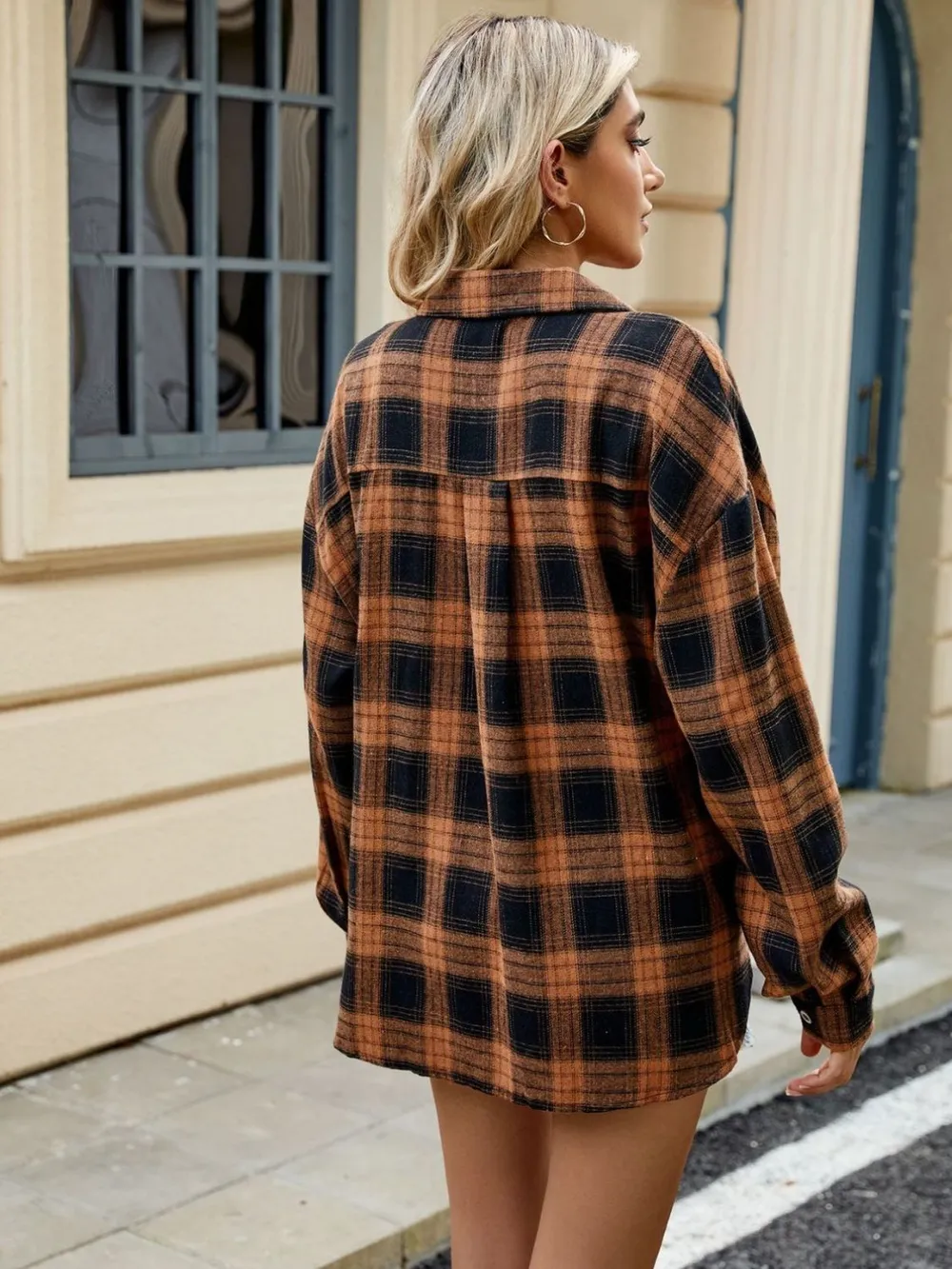 Plaid Collared Neck Long Sleeve Shirt, image 10