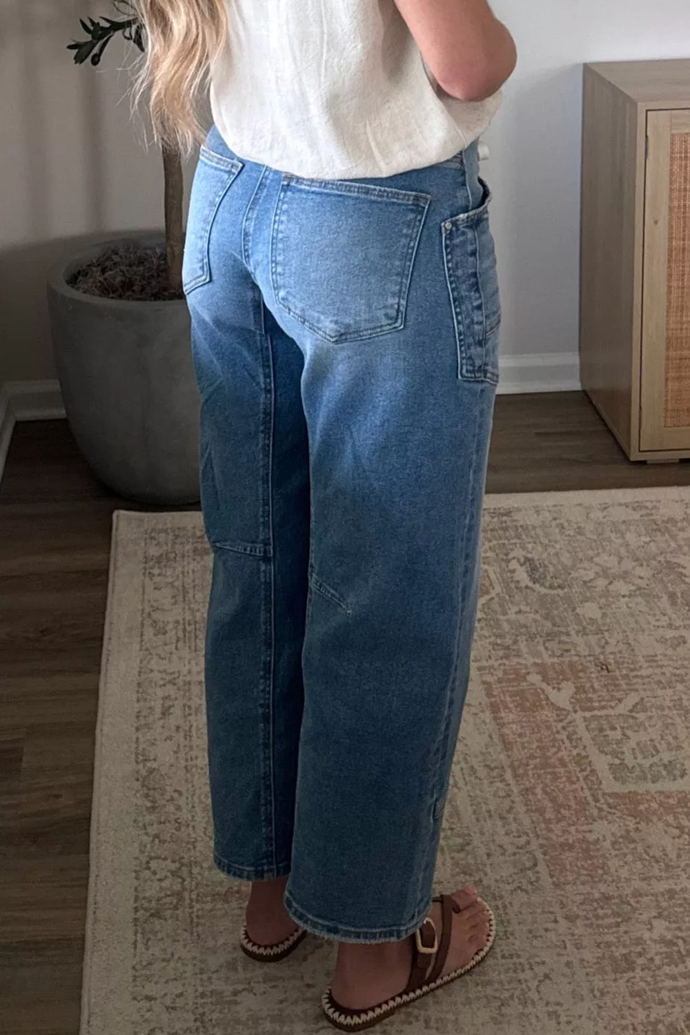 Solid Patchwork Grommet Tie Waist Loose Ankle-Length Jeans, image 3
