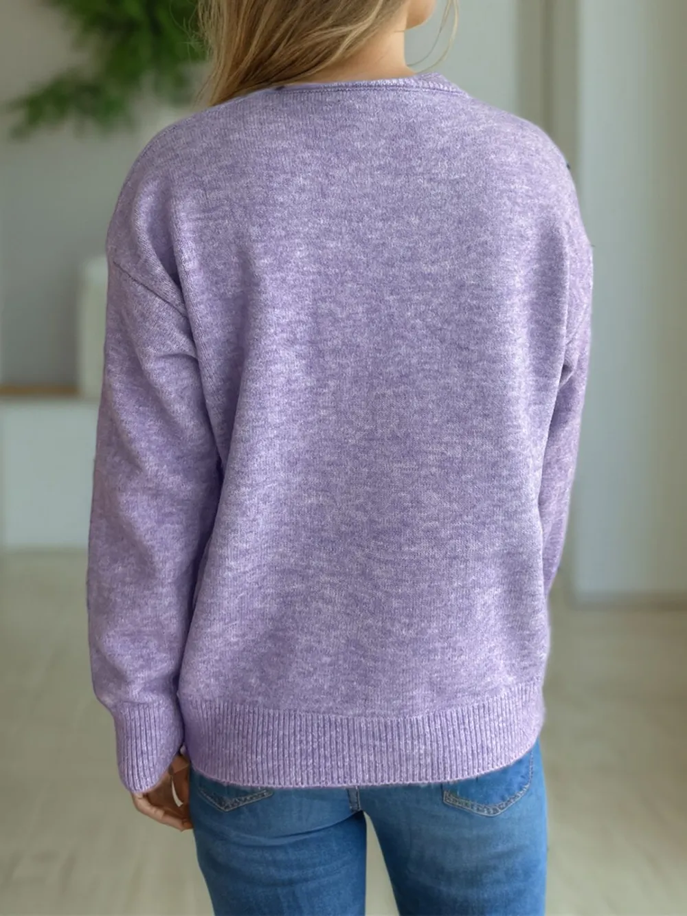 Round Neck Drop Shoulder Long Sleeve Sweater, image 5