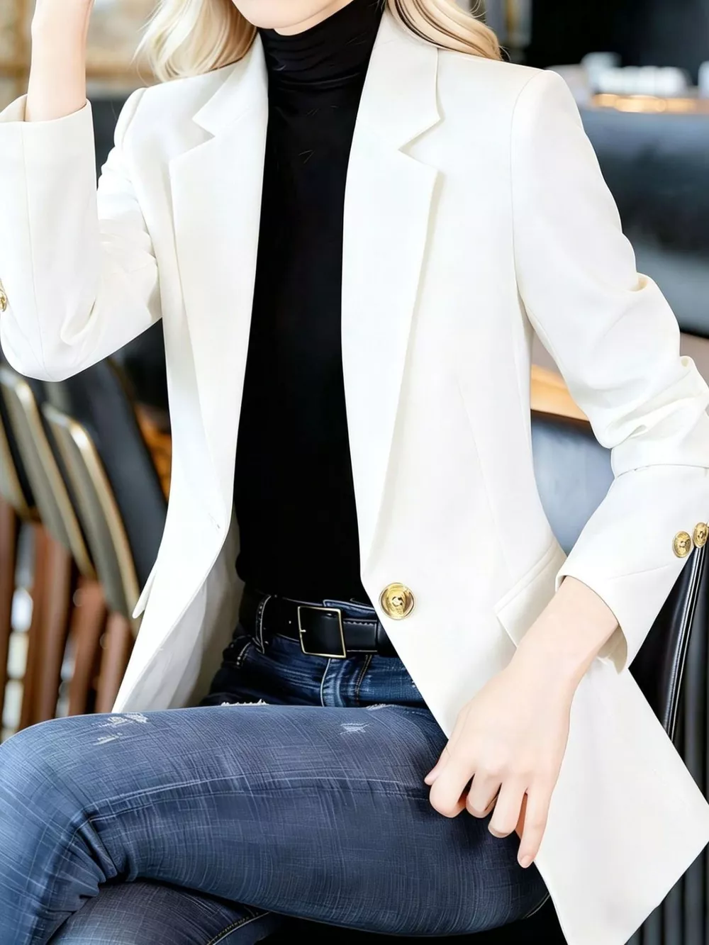 Full Size One Button Lapel Collar Blazer Plus Size, image 4