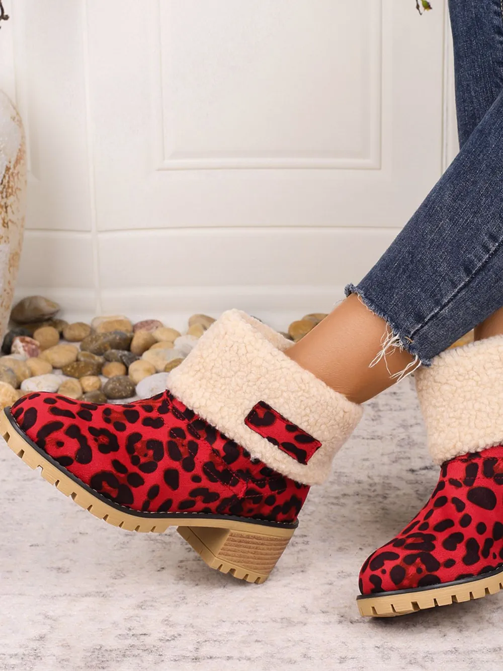 Leopard Block Heel Fuzzy Boots, image 2