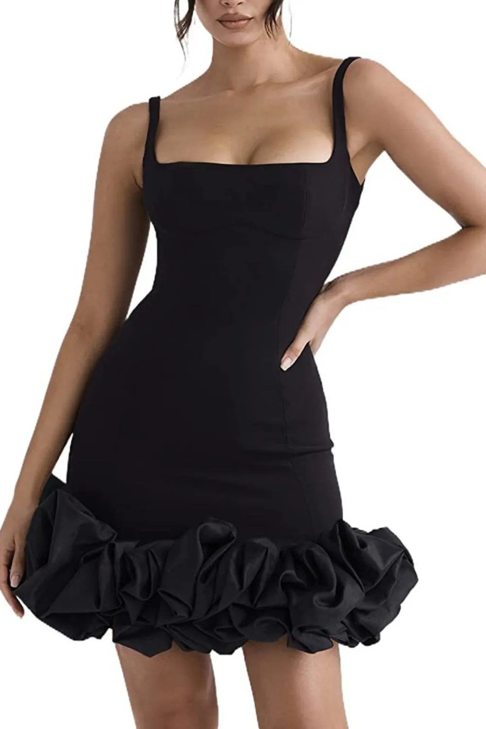 Ruched Square Neck Sleeve Mini Dress, image 9