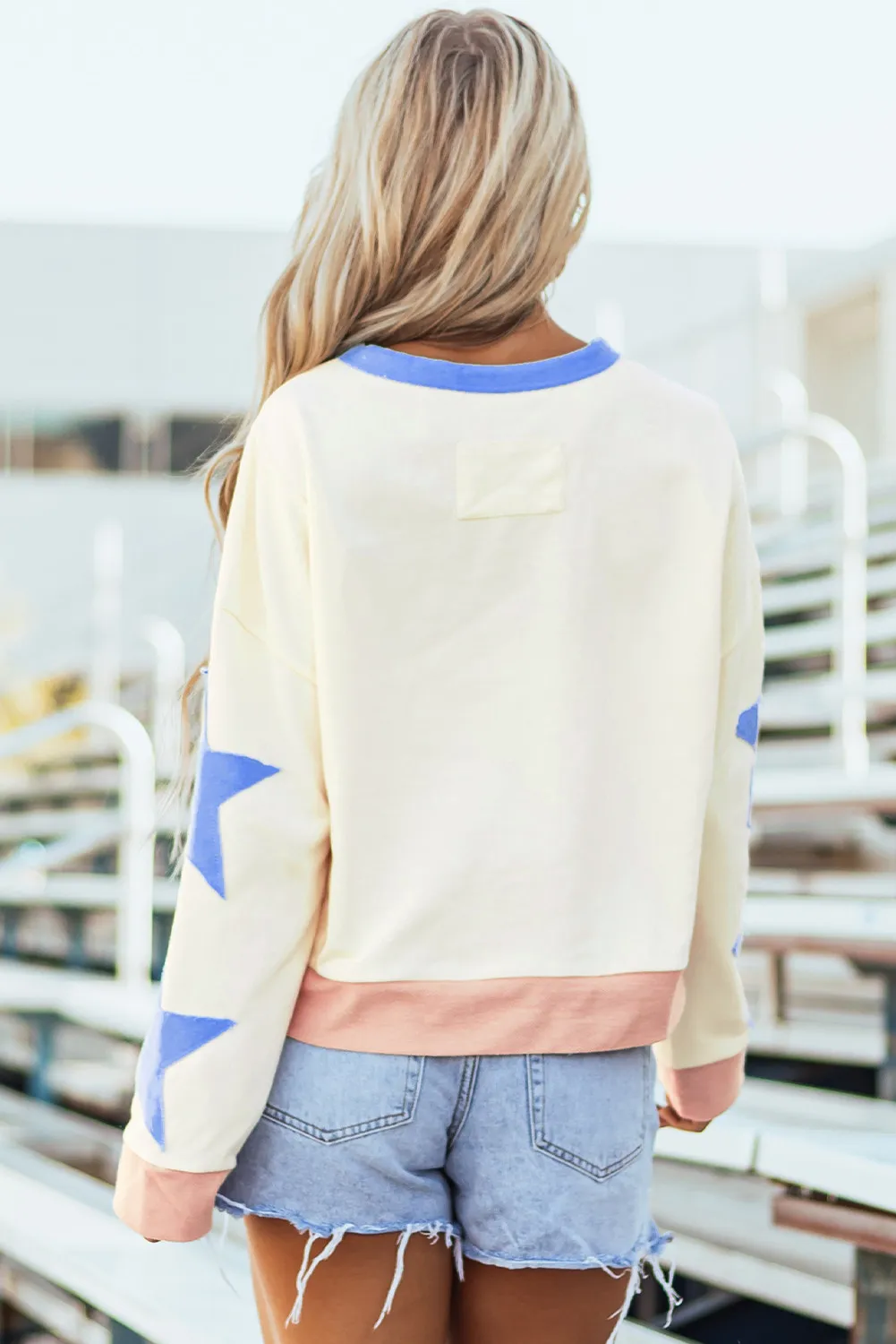 Star Contrast Round Neck Long Sleeve Sweatshirt, image 10