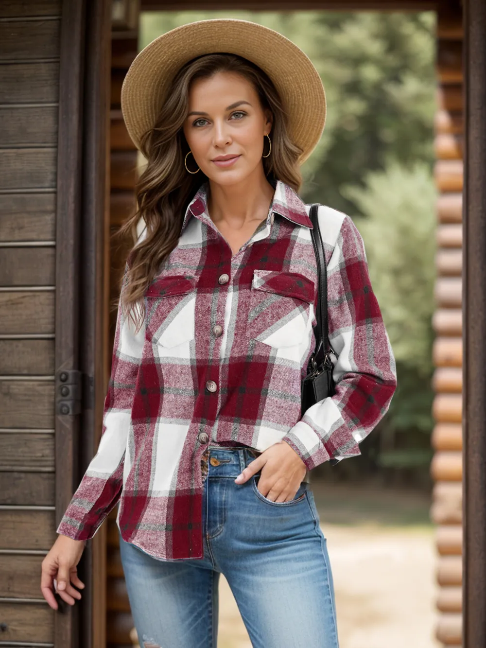 Full Size Pocketed Plaid Collared Neck Shacket, image 9