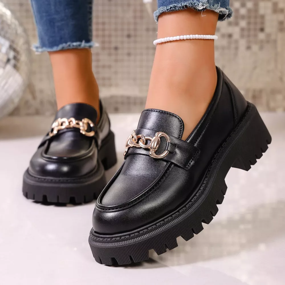 Chain Decor Round Toe Loafers, image 10