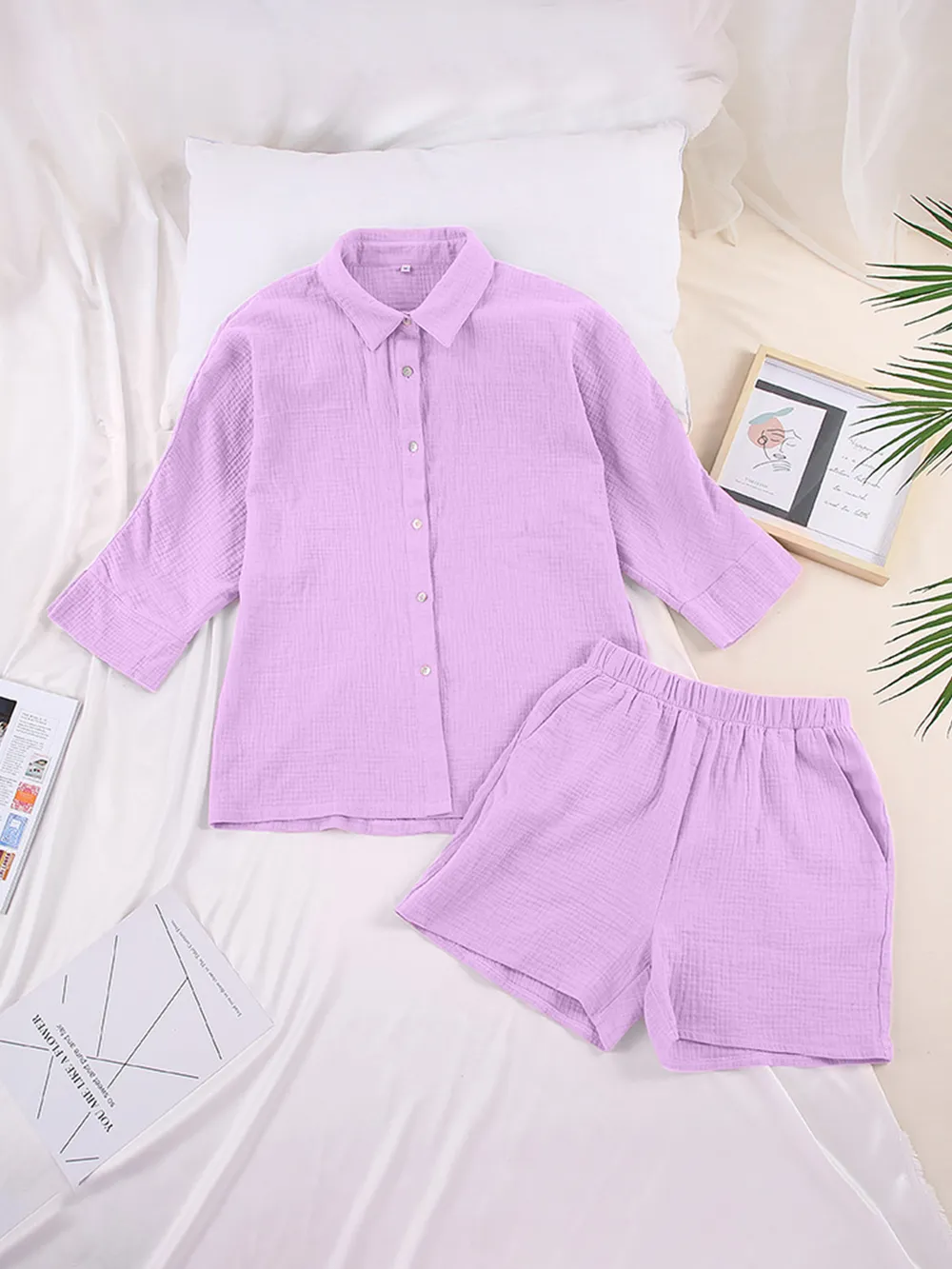 Texture Button Up Shirt and Shorts Set, image 6