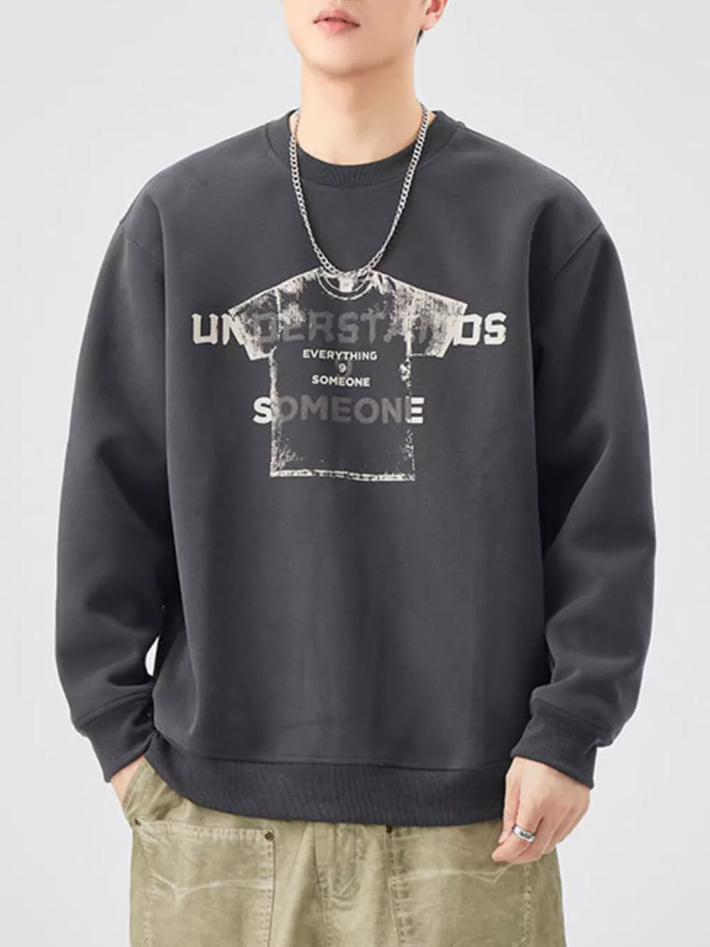 Men's Plus Size Graphic Crew Neck Sweatshirt, image 3