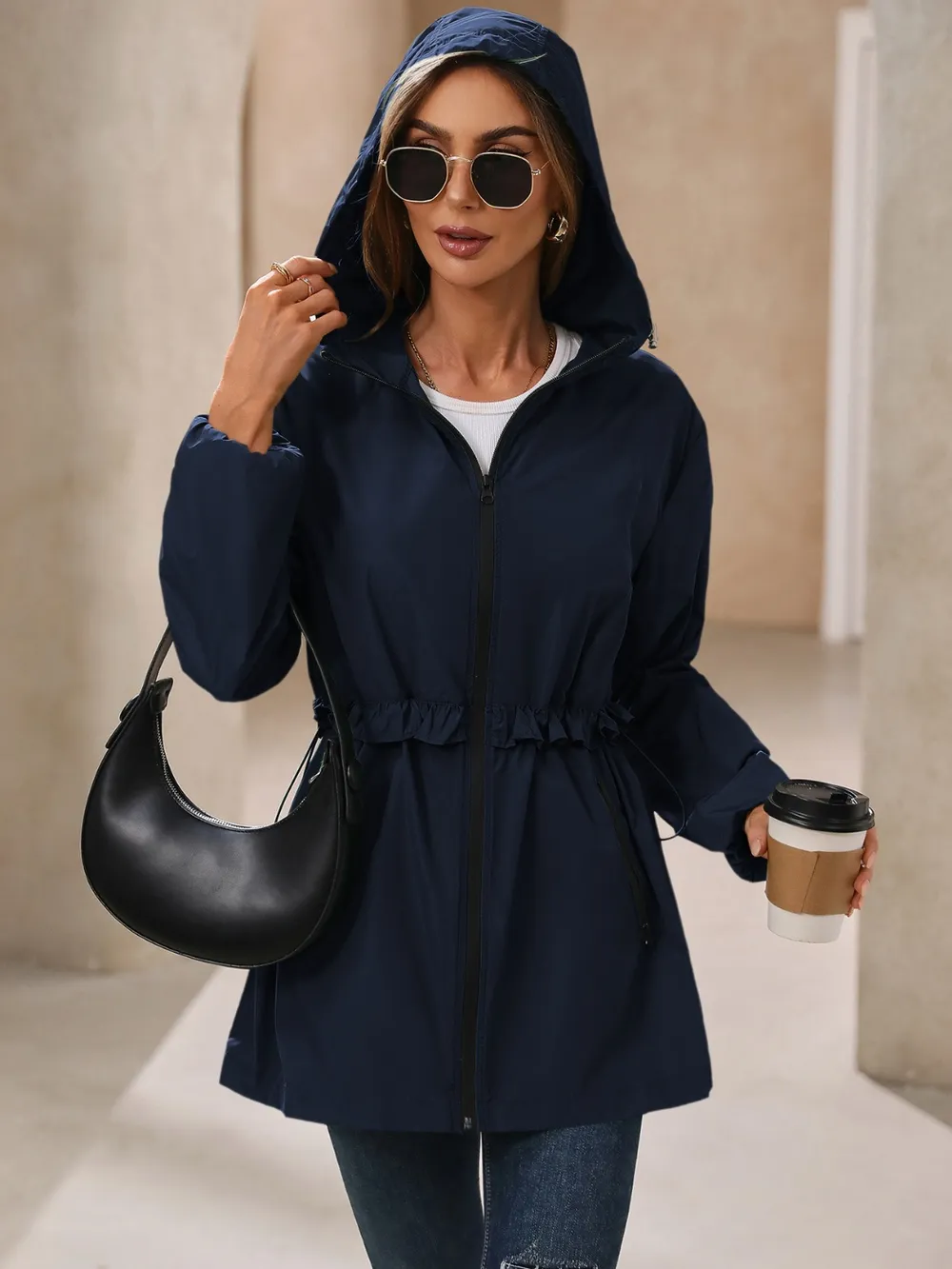 Outdoor Waterproof Long Sleeve Hooded Windbreaker, image 13