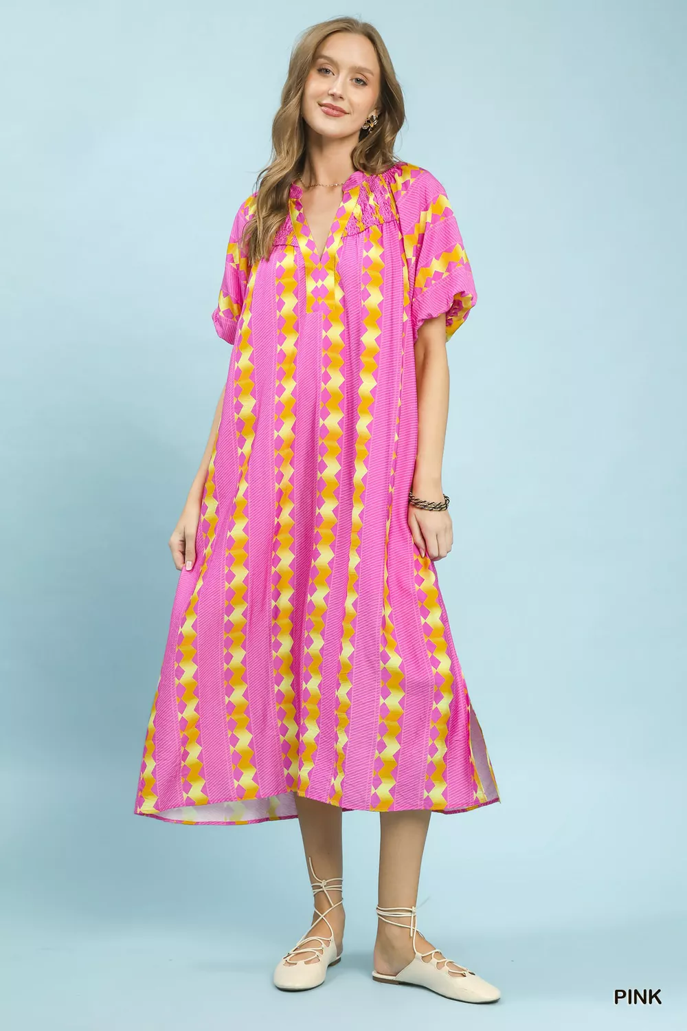 Geo Stripe Smocked Waist Tie Dress, image 5