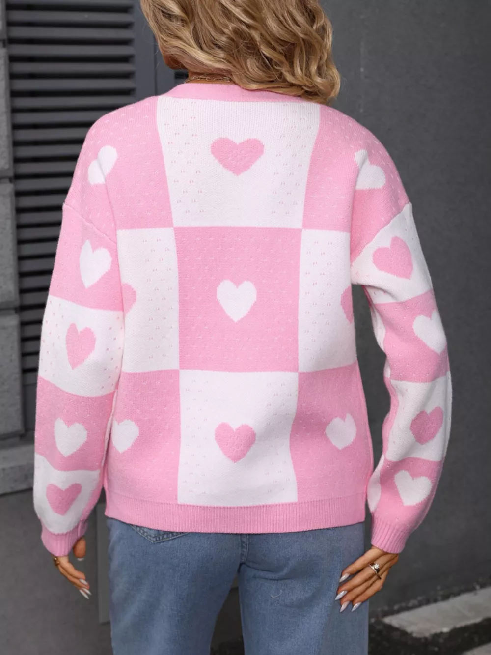 Valentine's Day Heart Pattern Knit Cardigan, image 6