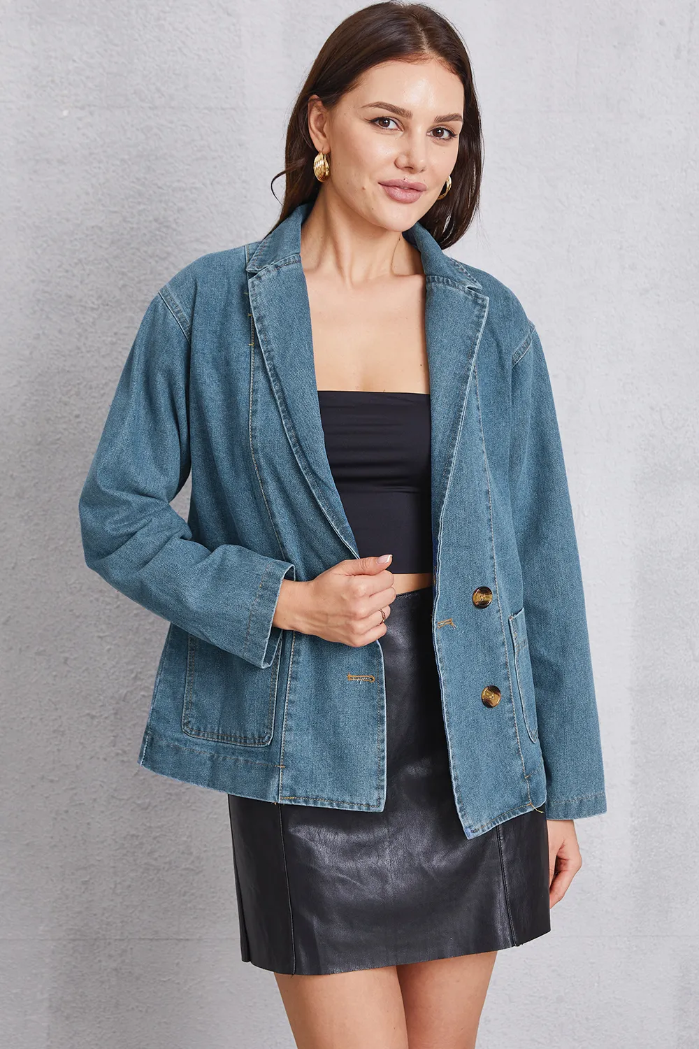 Pocketed Button Up Denim Jacket, image 3