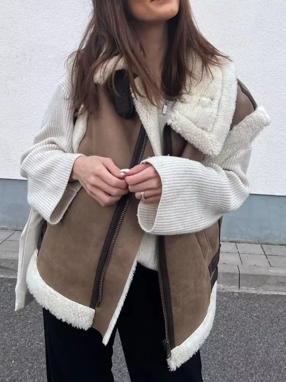 Cozy Faux Shearling Trim Vest Coat, image 2