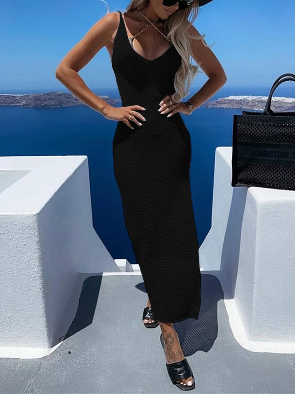Slit Openwork V-Neck Sleeveless Cover Up, image 3