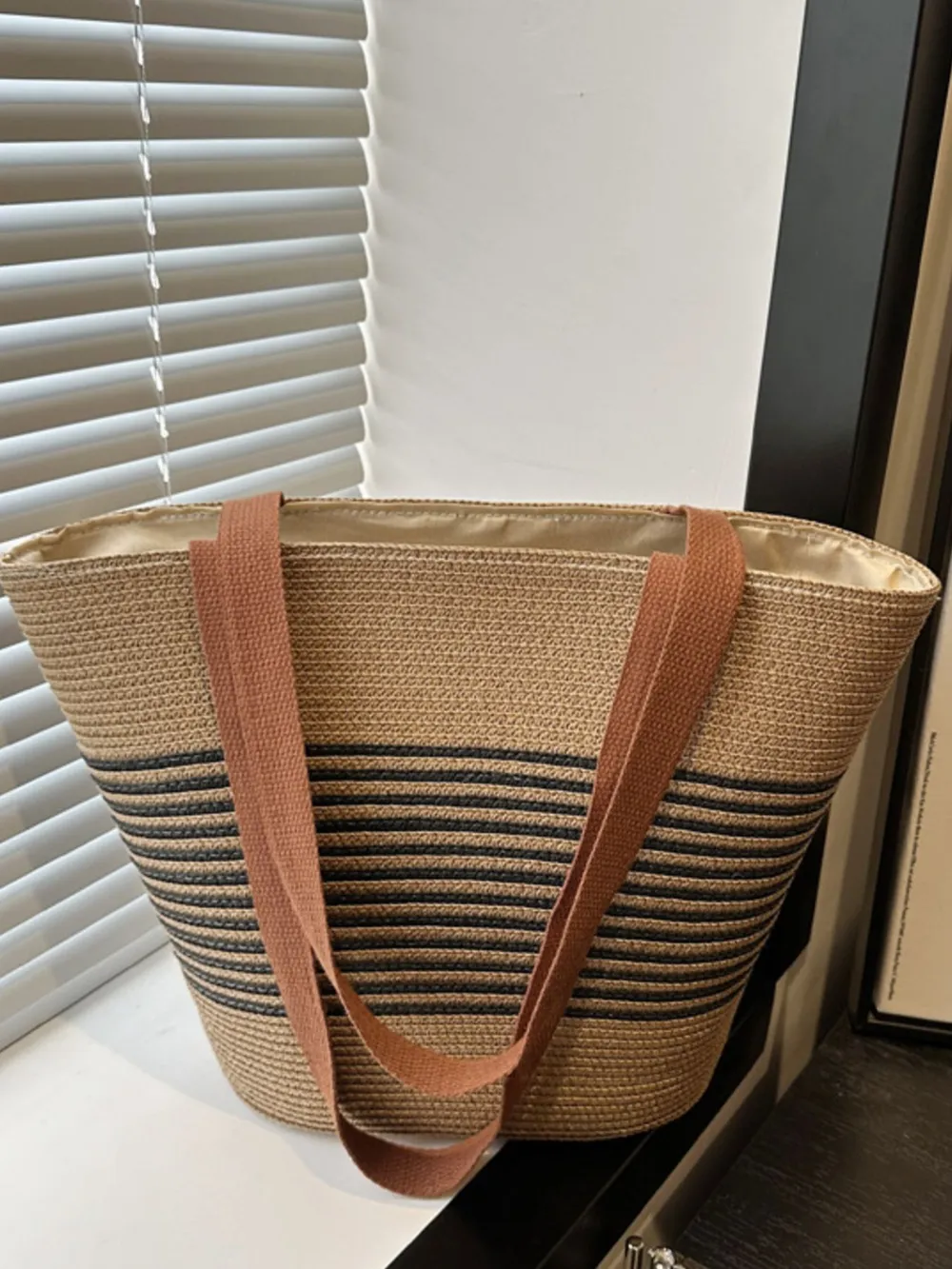 Striped Woven Tote Bag, image 3