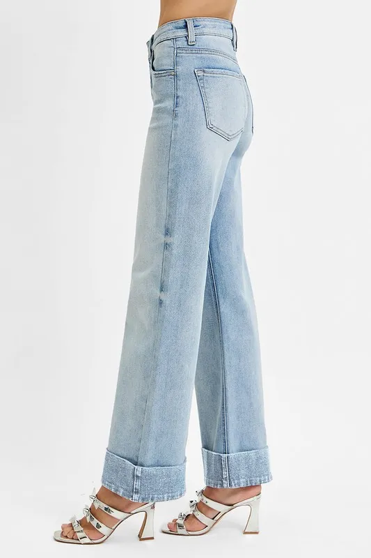 Full Size Tummy Control High Rise Ankle Wide Cuffed Jeans Plus Size, image 4