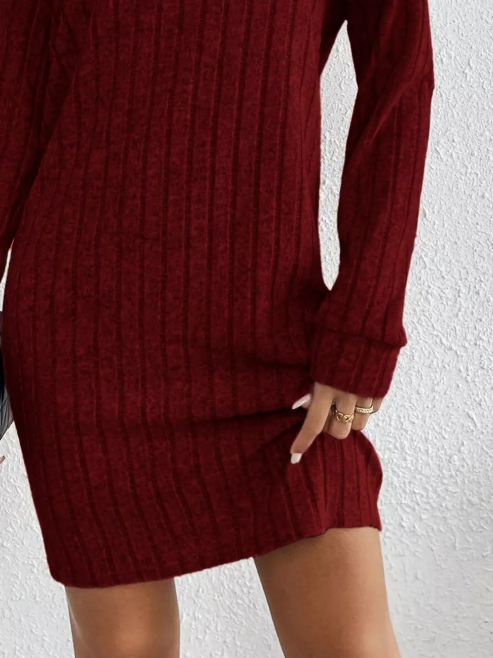 Casual Ribbed Turtleneck Long Sleeve Mini Dress, image 10