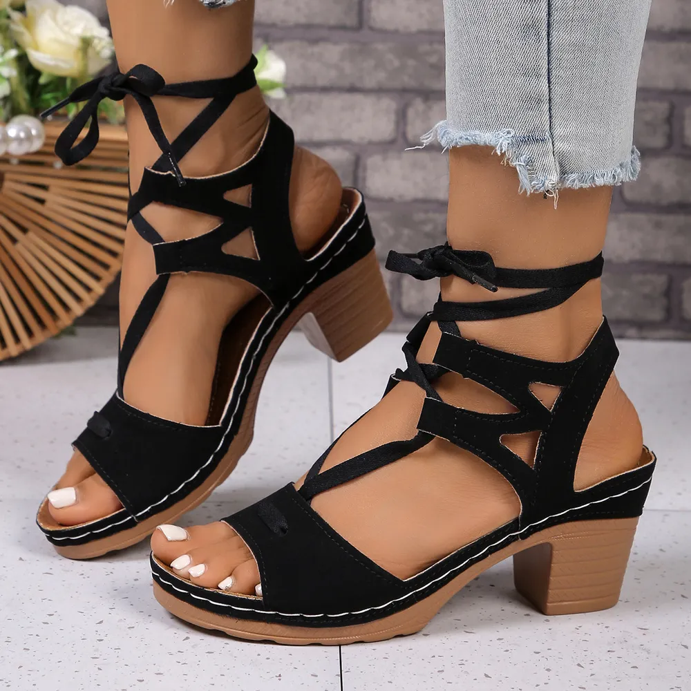 Lace-Up Block Heel Sandals, image 3