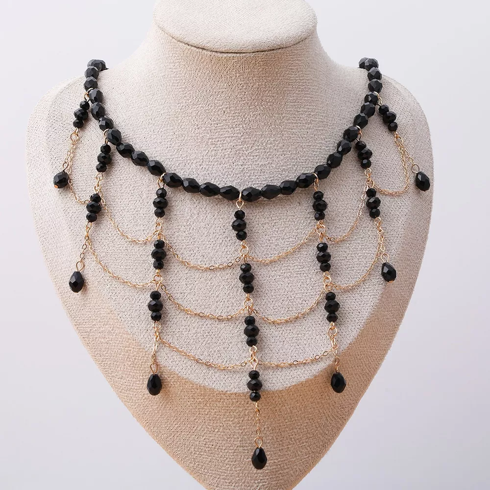 Beaded Choker Necklace with Draping Chains, image 7