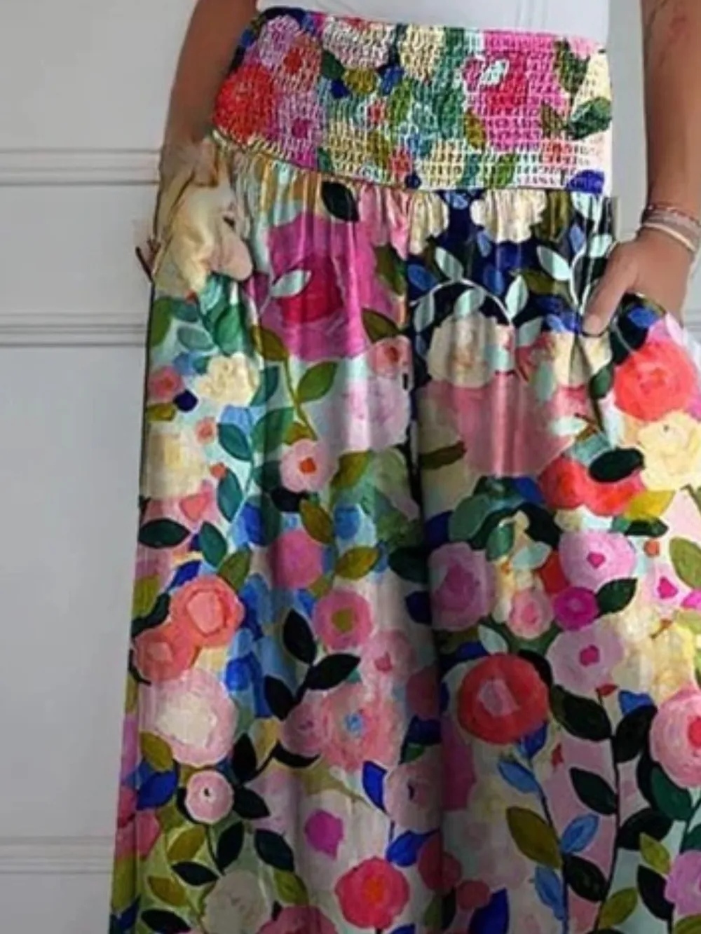 Full Size Smocked Wide Leg Pants with Pockets, image 8