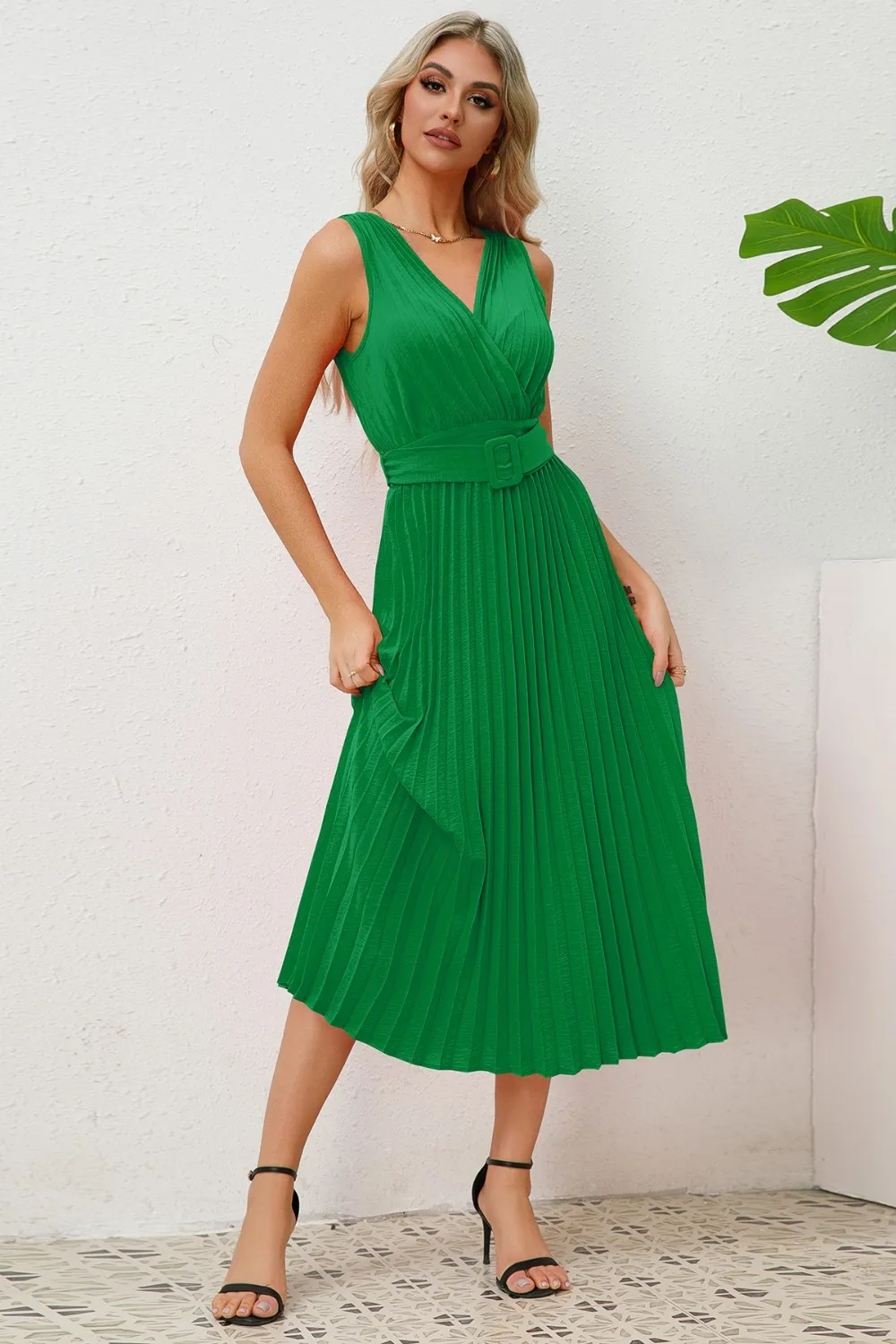 Surplice Sleeveless Midi Pleated Dress, image 11