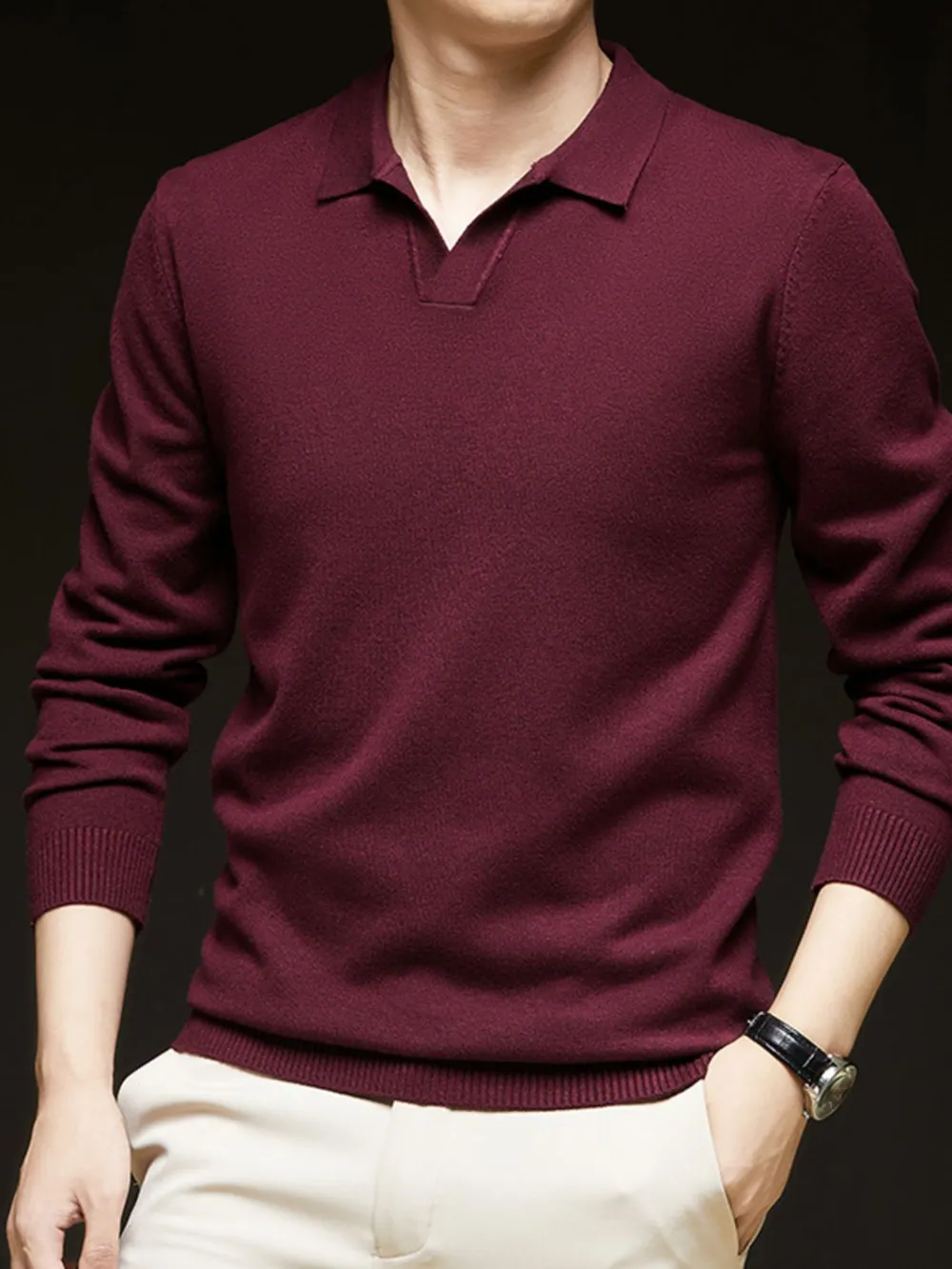 Men's Full Size Collared Neck Long Sleeve Polo Plus Size, image 10