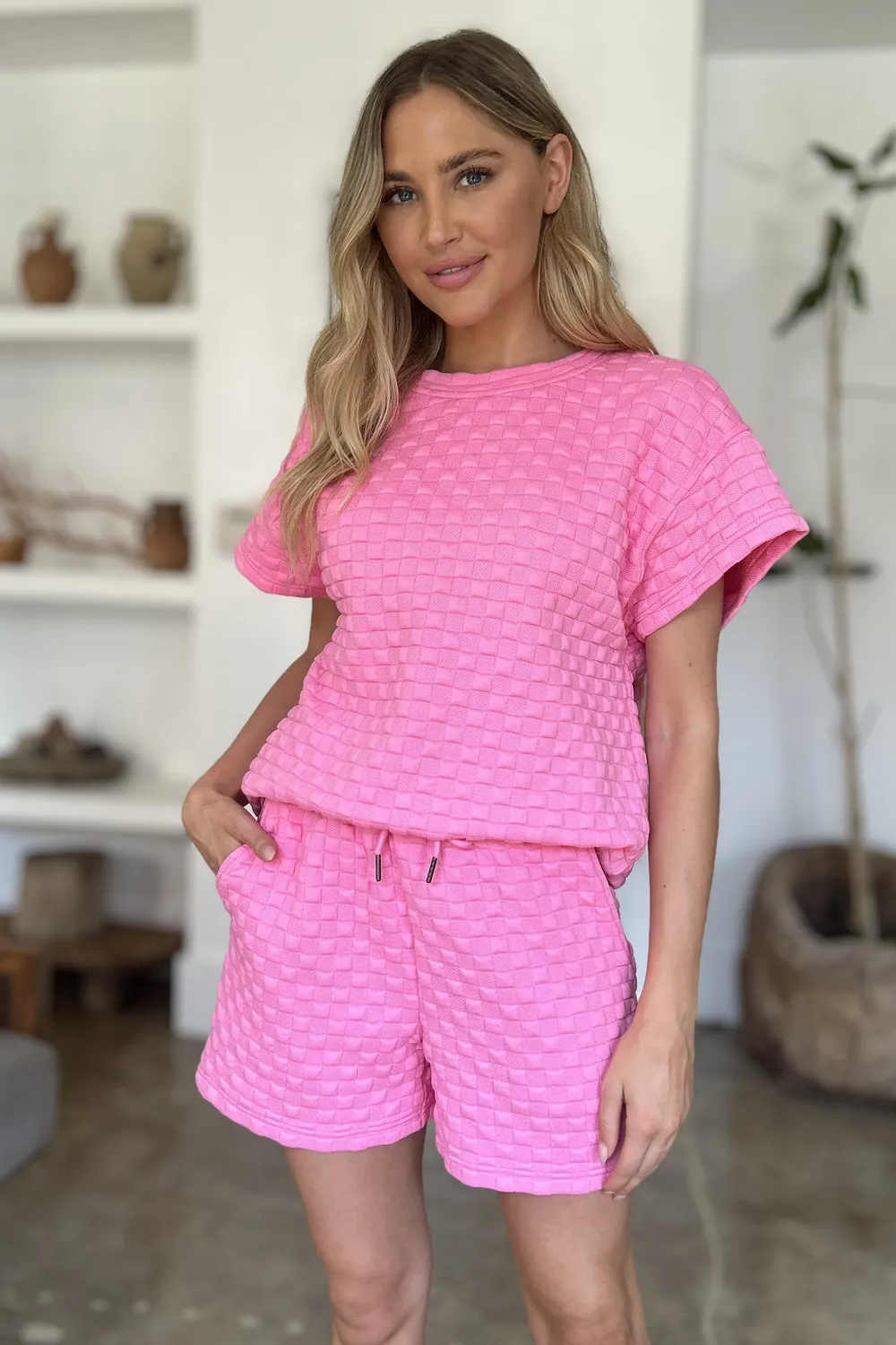 Full Size Texture T-Shirt and Shorts Set, image 8
