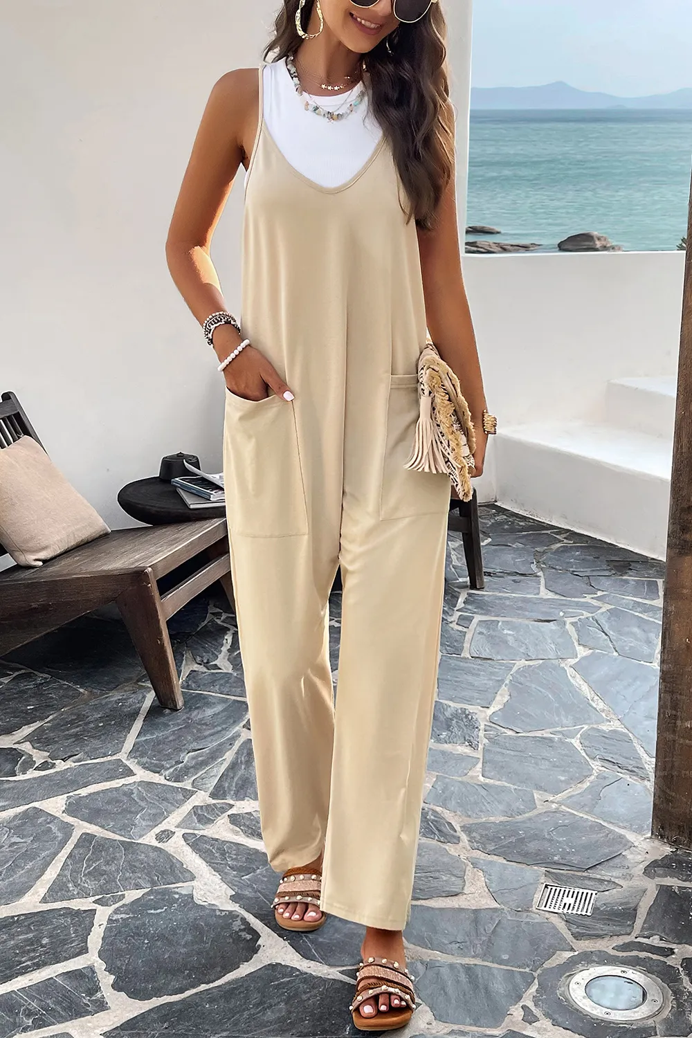 Pocketed Spaghetti Strap Overalls, image 30