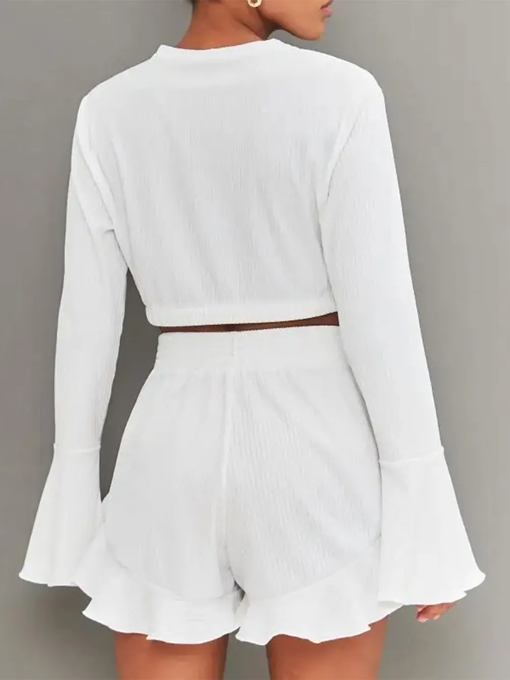 Round Neck Long Sleeve Top and Ruffled Shorts Set, image 7