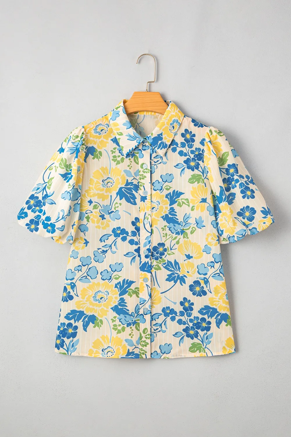 Printed Puff Sleeve Button Down Summer Shirt, image 7