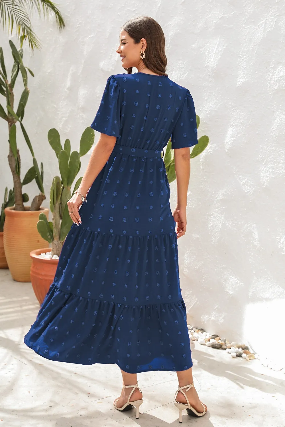 Swiss Dot Tied Surplice Short Sleeve Dress, image 8