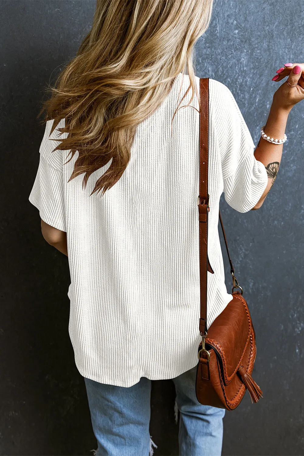 Textured V-Neck Dropped Shoulder T-Shirt, image 12