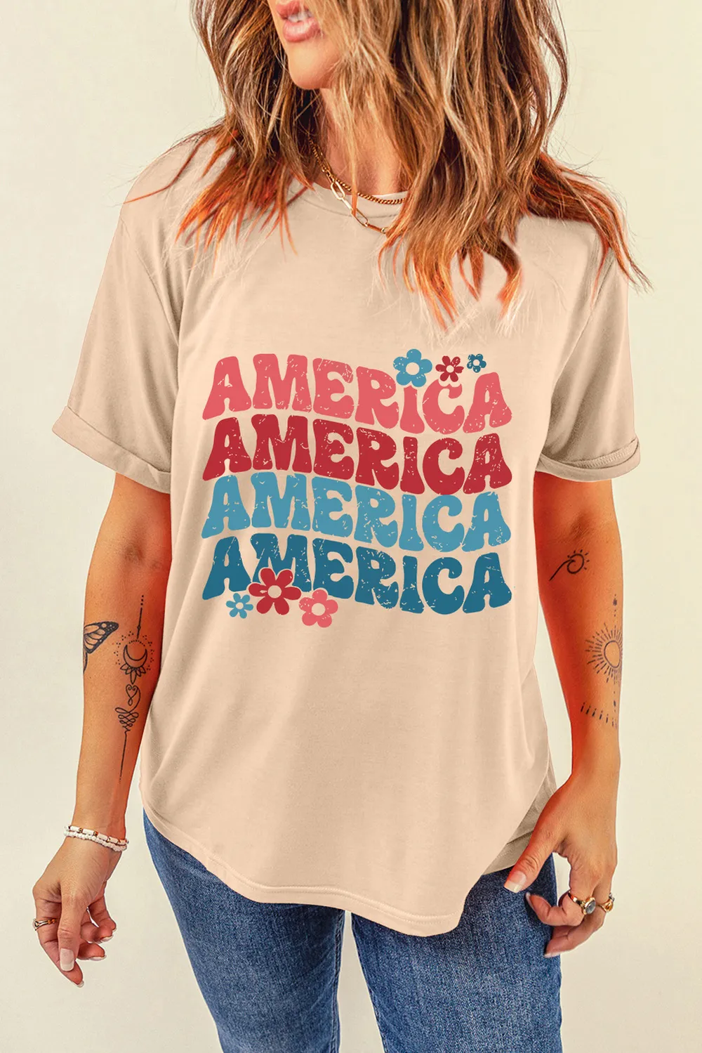 AMERICA Round Neck Short Sleeve T-Shirt, image 4
