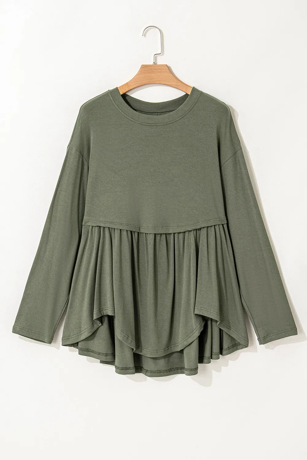 Plus Size Peplum Round Neck Long Sleeve Blouse, image 3