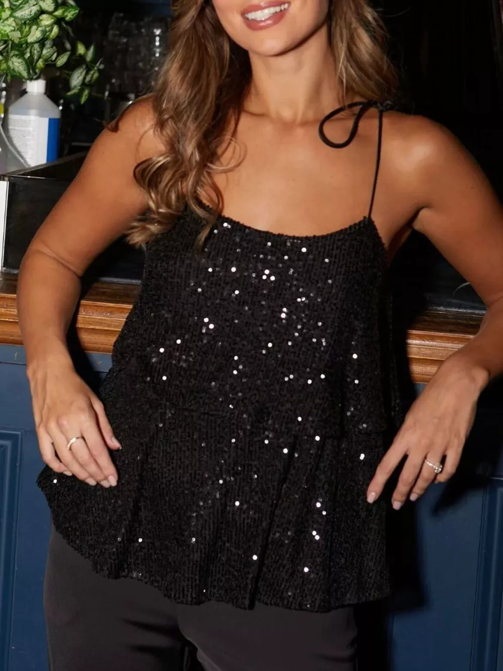 Full Size Sequin Tie Shoulder Cami Plus Size, image 3